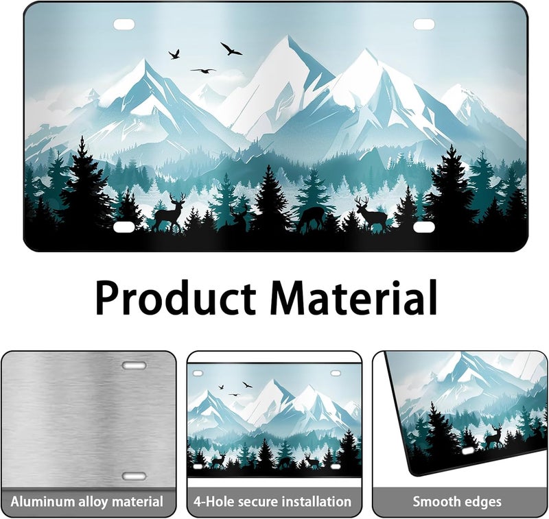 MCIAONE License Plate Green Mountain Front License Plate Cover, Scenery Aluminum Decorative Licenses Plates, Forest Novelty Vanity Tag, Car Decor Accessory with 4 Holes, 6×12 inch Car Plates Decor for Men - Image 3